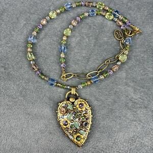 Michal Golan Midnight Garden Heart Pendant Necklace Multicolor Crystal Beaded